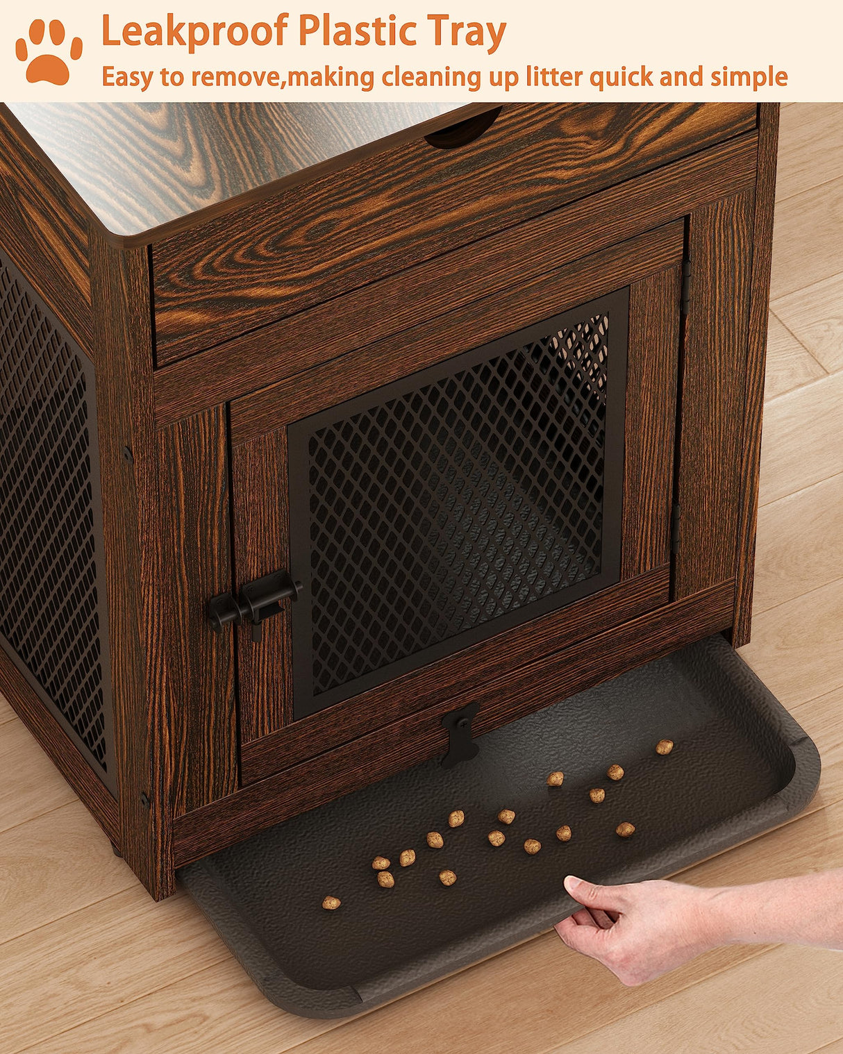 Piskyet Dog Crate Furniture,Wooden Dog Crate End Table with Storage Drawer&Cushion&Tray, QC3.0 Wireless Fast Charging&Dual USB, Dog Crate Indoor Piskyet