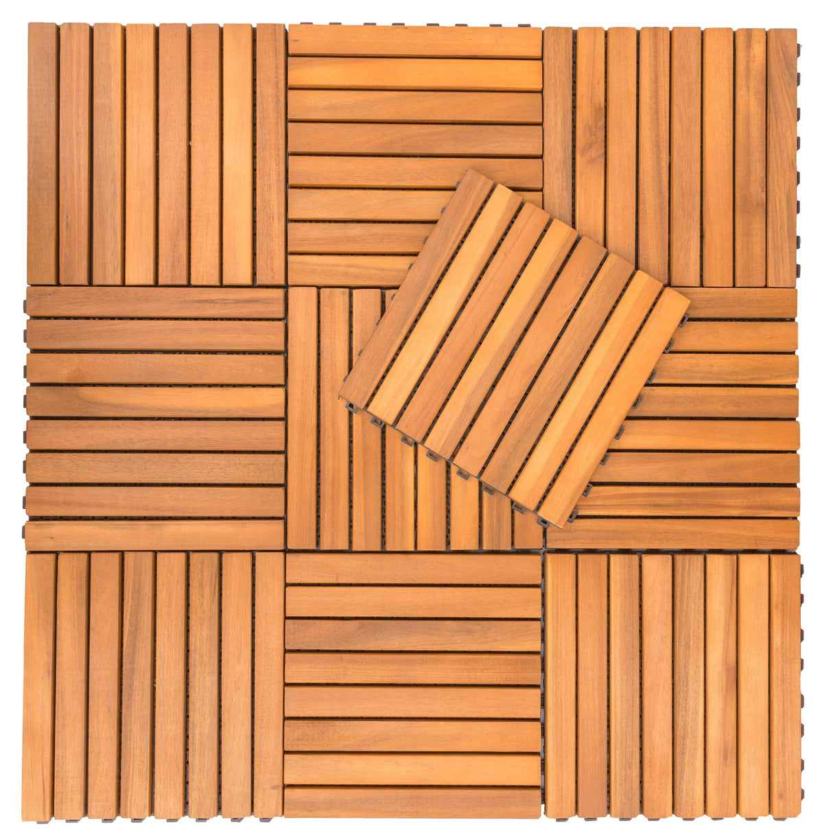 VIFAH V355 8-Slat Acacia Hardwood Interlocking Deck Tile VIFAH
