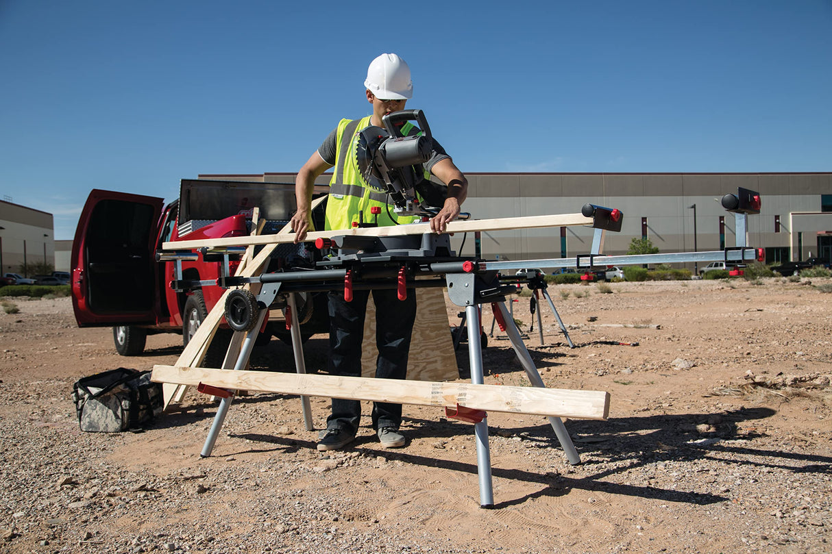 Steelman Contractor Miter Saw Mobile Workstation, Universal Mount, Steel Construction, Portable Folding Legs, Adjustable Width, Supports 500 lbs. Steelman