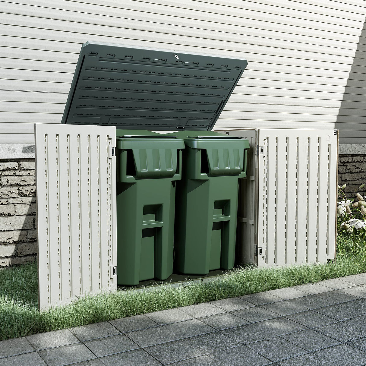 Homall Resin Outdoor Storage Shed 28 Cu Ft Horizontal Outdoor Storage Cabinet, Weather Resistant Resin Tool Shed, Multi-Purpose Shed Lockable Outdoor Homall