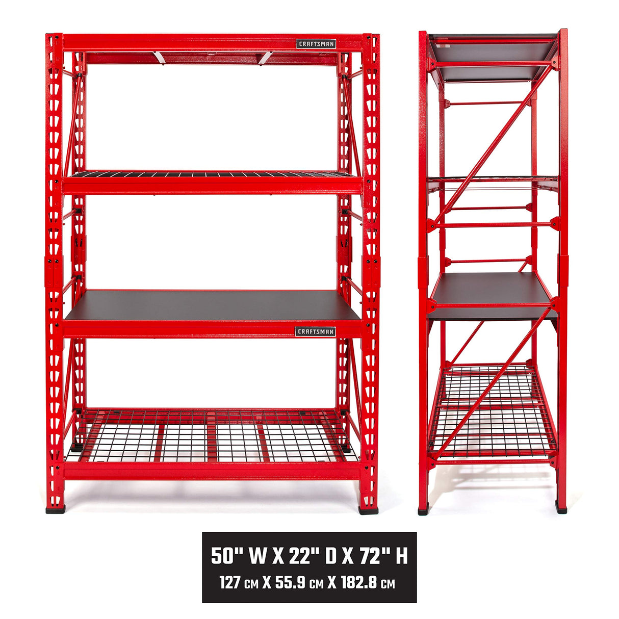 Craftsman 2-Shelf 3-Foot Tall Stackable Tool Chest Depth Storage Rack, 2-Pack, Red Craftsman