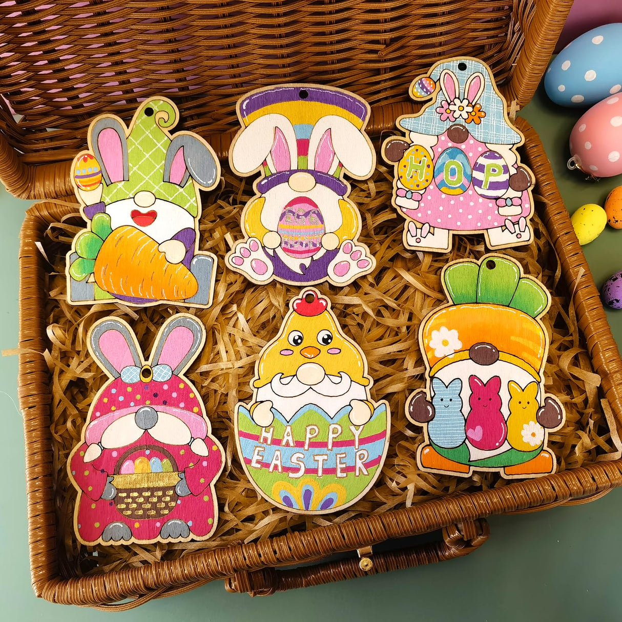 48 Pieces Easter Gnome Crafts Wooden Gnome Ornaments Cutouts Unfinished Wood Blanks Hanging Slices for Easter Spring Tree Elf Gnome to Paint (48) Generic