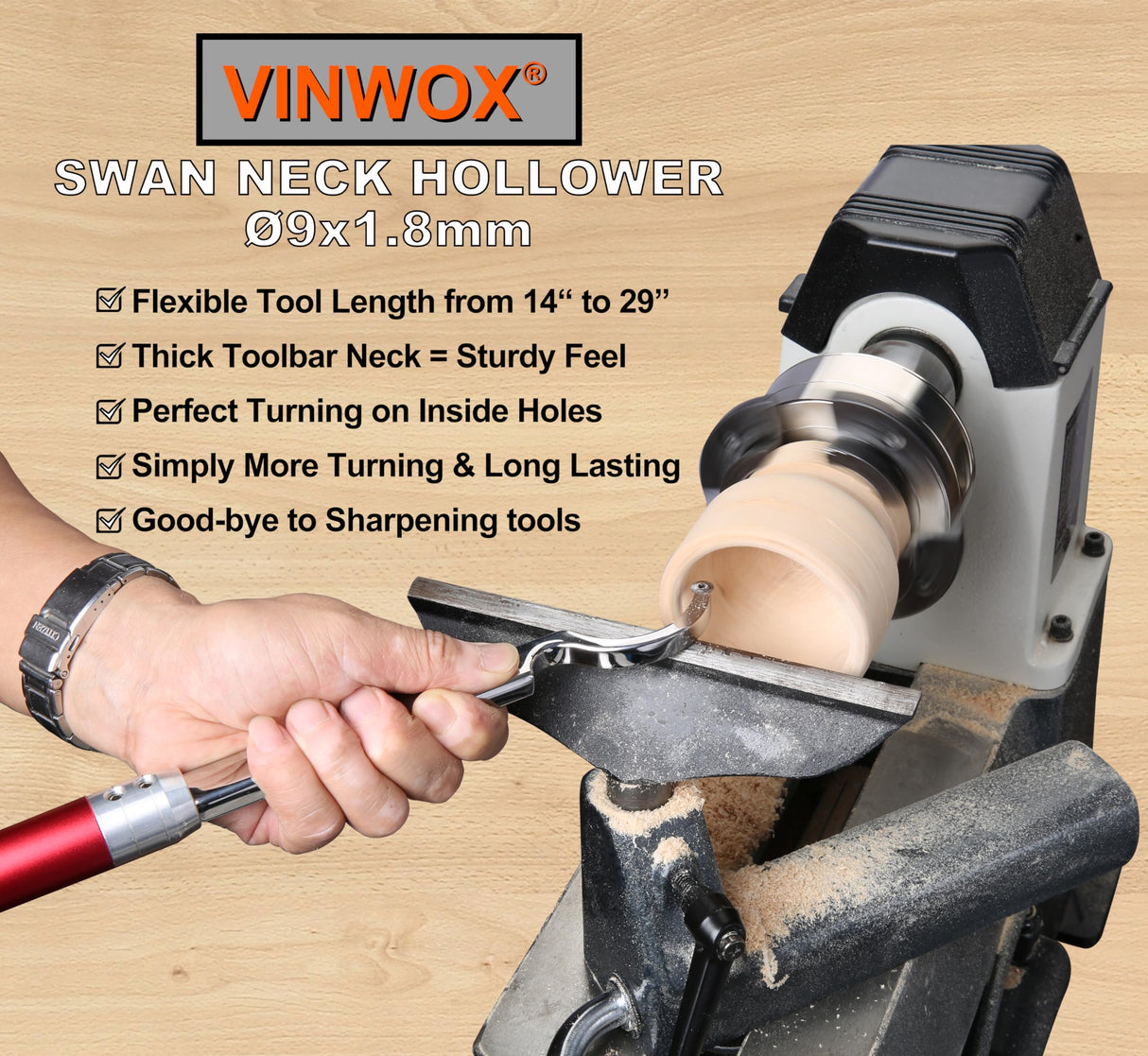 VINWOX 8 PCS Carbide Wood Lathe Turning Tool Set, Carbide Lathe Turning Tool, Including Swan Neck Hollower, Rougher, Finisher, Detailer, Pen Turning VINWOX