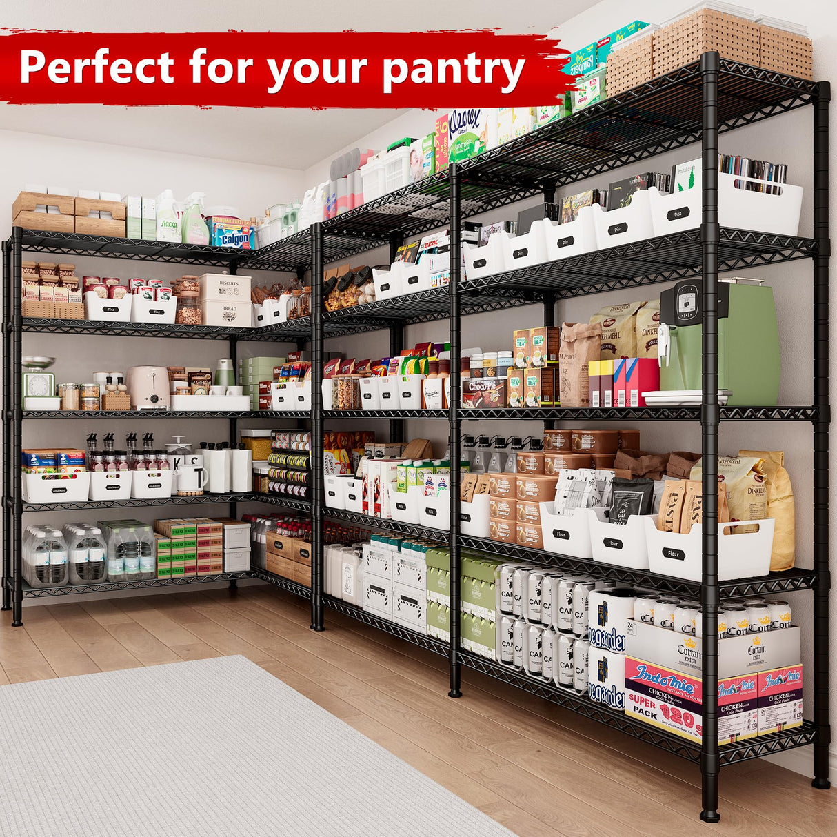 REIBII 69" W Storage Shelves,Wire Shelving Load 1600LB Metal Shelves for Storage 5-Tier Heavy Duty Shelving Unit with Shelf Adjustable Garage REIBII