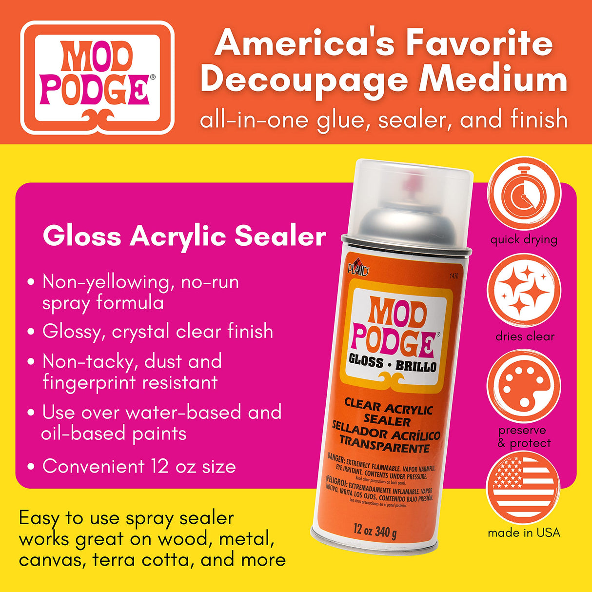 Mod Podge Spray Acrylic Sealer that is Specifically Formulated to Seal Craft Projects, Dries Crystal Clear is Non-Yellowing No-Run and Quick Drying, Mod Podge