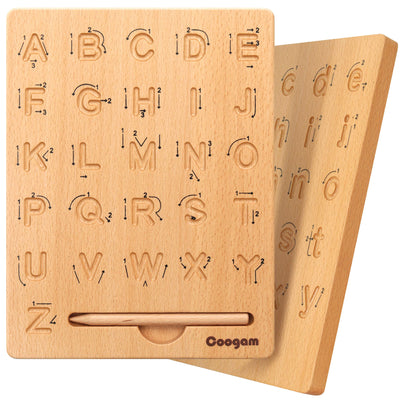 Coogam Wooden Letters Practicing Board, Double-Sided Alphabet Tracing Tool Learning to Write ABC Educational Toy Game Fine Motor Montessori Gift for
