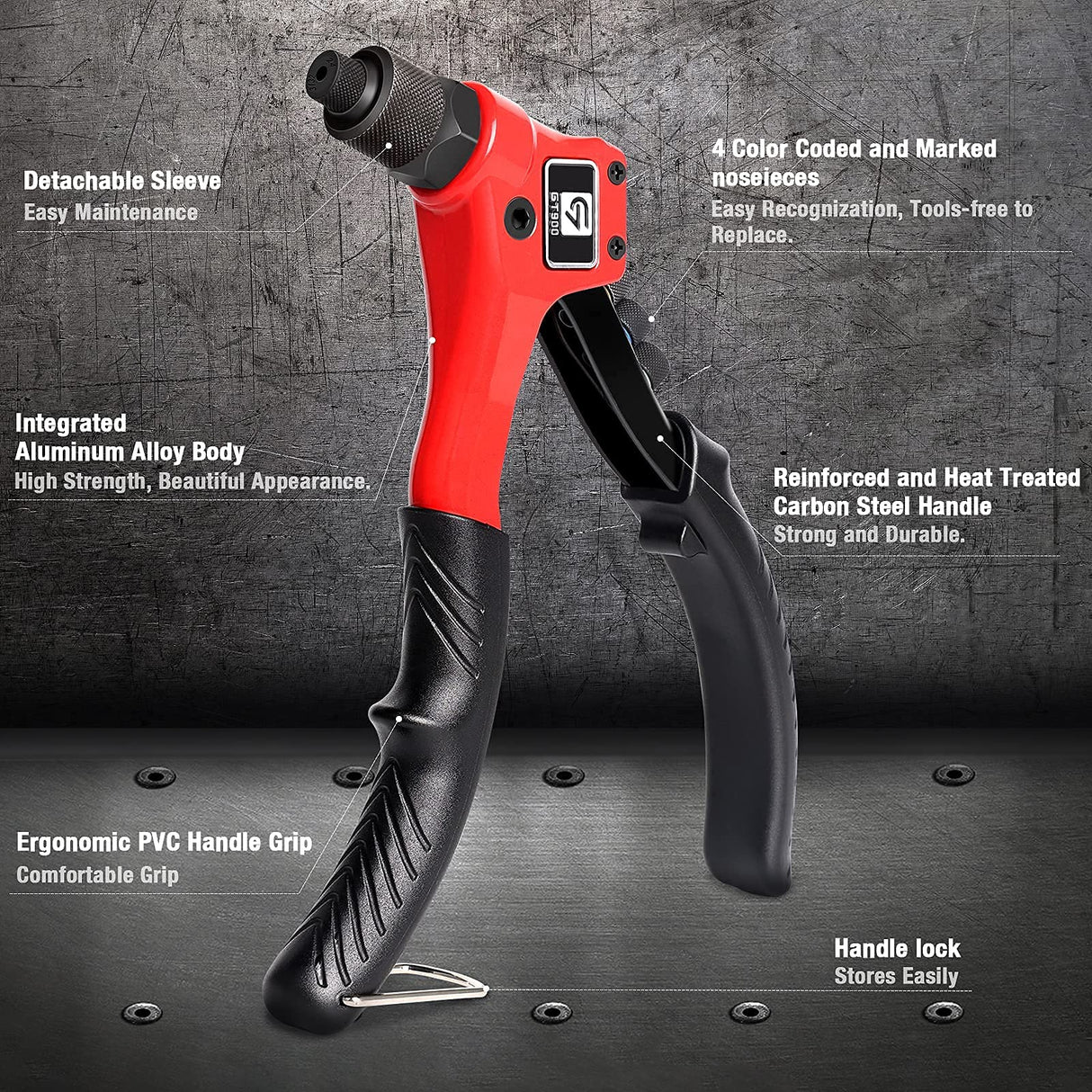 Rivet Gun, GIANTISAN Pop Rivet Tool Kit with 200 Rivets and 4 Drill Bits, Manual Hand Riveter Kit with Rugged Carrying Case G GIANTISAN