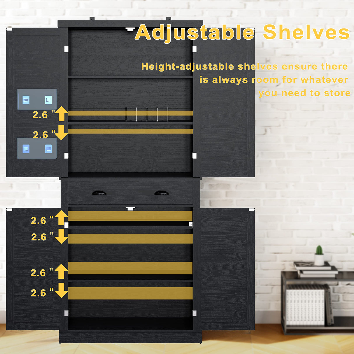 IRONCK Kitchen Pantry 72" Height,Storage Cabinet with Drawer, 4 Adjustable Shelves, Barn Doors, Freestanding Cupboard, Black IRONCK