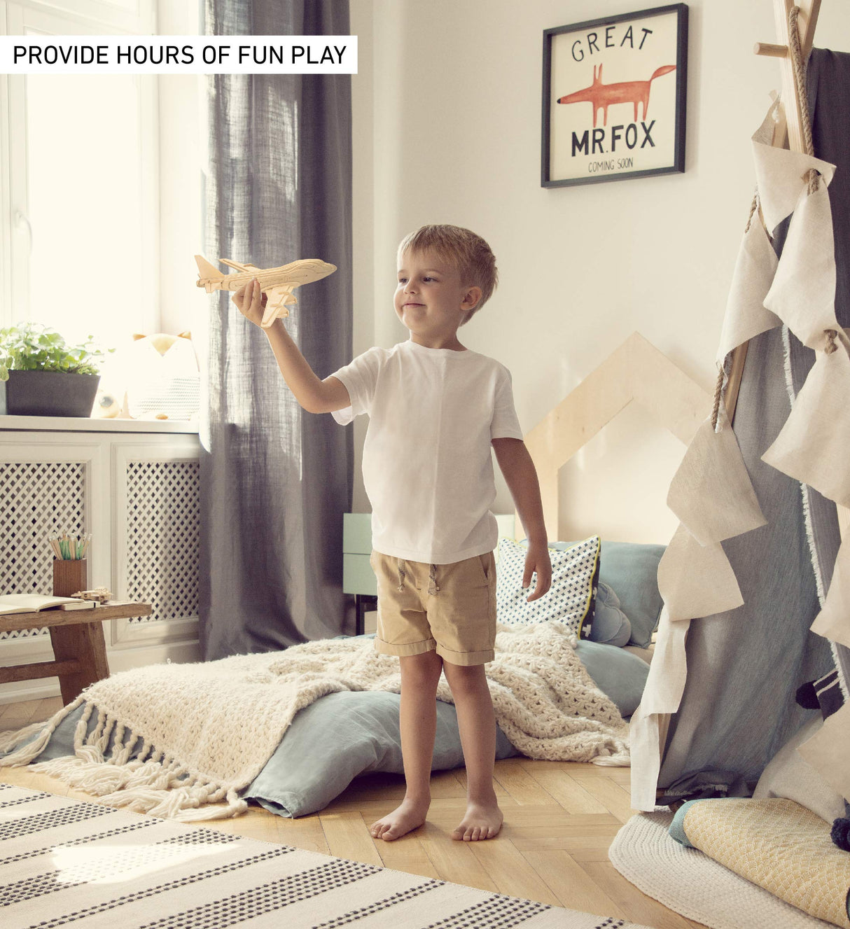 Puzzled 747 Jet Plane 3D Puzzle Wood Craft Construction Kit Aircraft, Fun & Educational DIY Wooden Toy Assemble Model Unfinished Craft Hobby Airplane Puzzled