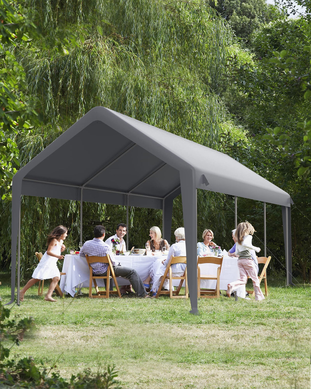 DEXSO Carport 10'x20' Portable Garage, Reinforced Steel Poles and 180g PE Heavy Duty & Waterproof Canopy, 4 Roll-up Doors, 4 Ventilated Windows, for DEXSO