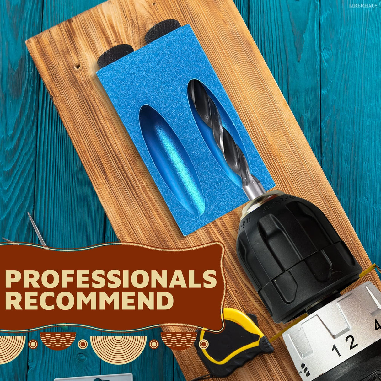 14Pcs Pocket Hole Jig Kit - 15° Punch Locator Angle Woodworking Tool Hole Screw Jig Positioner Drilling Kit Bit Jig Clamps for Woodworking - Dowel LIBERHAUS