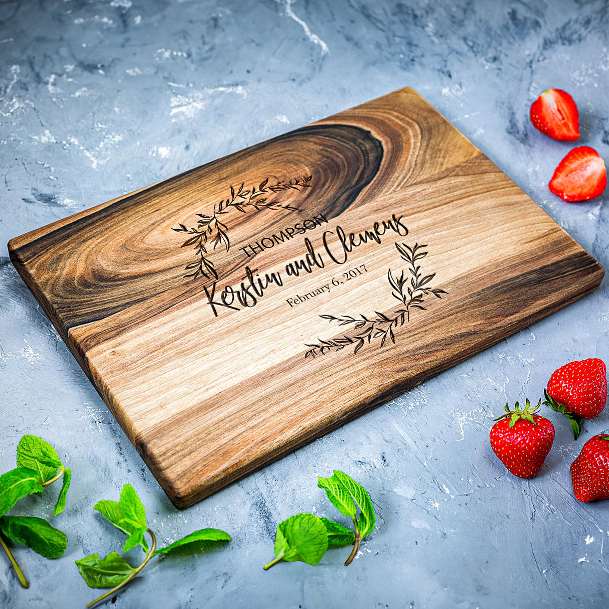 Wedding Anniversary Gifts for Women, Walnut Personalized cutting board, Wedding Gift - for couple or bride, Engraved cutting board, Custom cutting TheHrdwoodCom