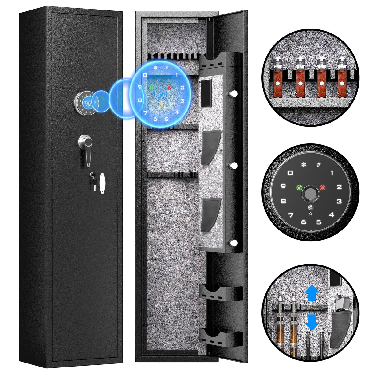 INTERGREAT Fingerprint Rifle Gun Safe, 4-10 Gun Safes for Home Rifle and Pistols, Quick Access Rifle Safe for Pistols and Shotguns, Gun Locker with 3 INTERGREAT