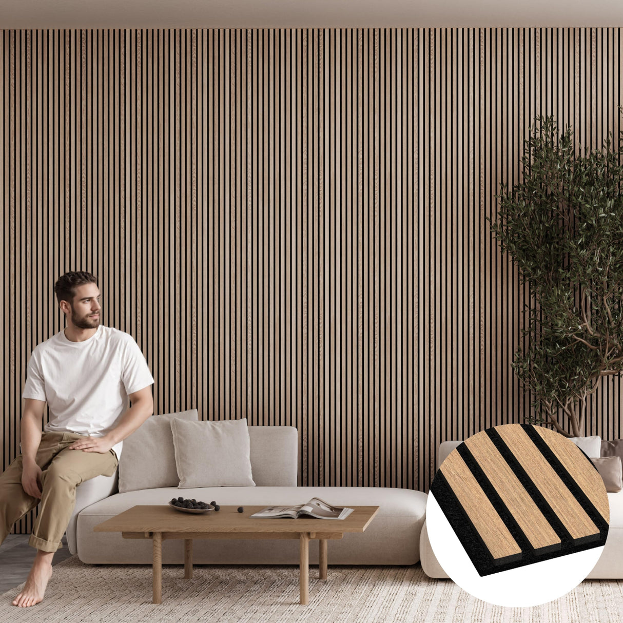 Bark & Bole Oak Luxury Wood Slat Veneer Wall Panel 94.49” x 12.6” Interior Sound Absorption Decor WVH