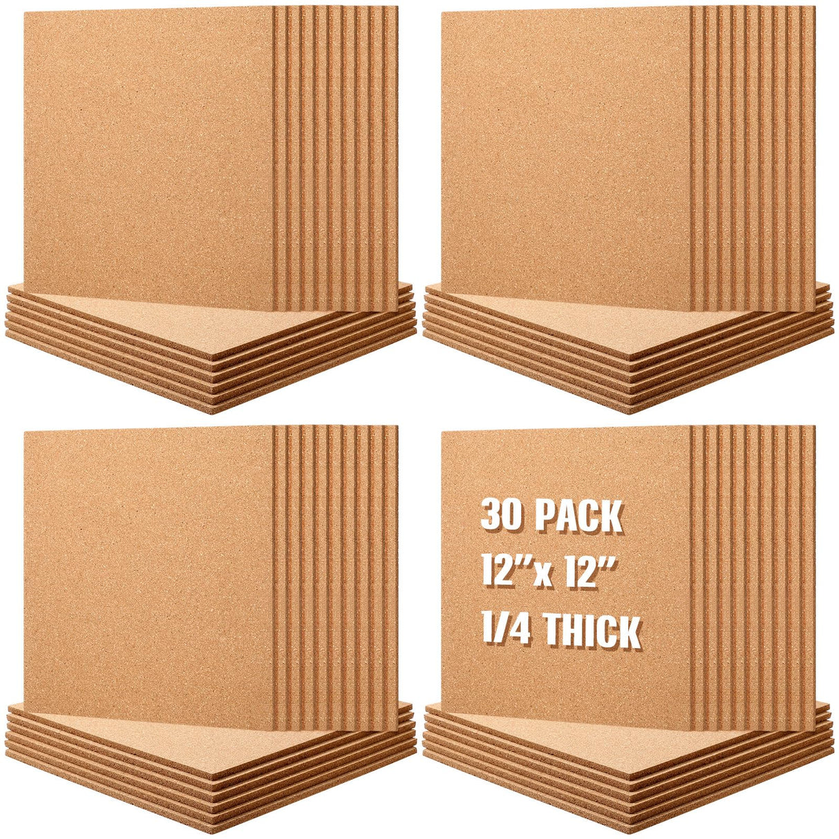 Kosiz 30 Pack Cork Board for Wall 12" x 12", 1/4" Thick Square Cork Board Tiles Brown Bulletin Corkboards with 150 Self Adhesive for Office Home and Kosiz