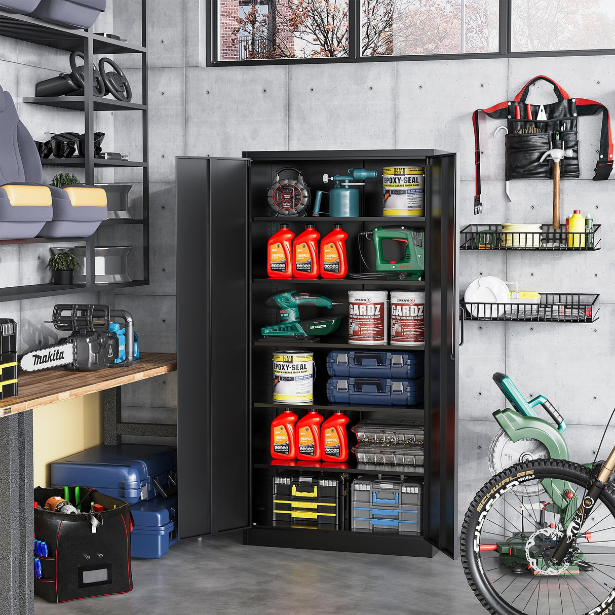 STANI Metal Storage Cabinet, Locking Metal Storage Cabinet with 4 Adjustable Shelves, 71”H×32”W×16”D Tall Metal Storage Cabinet for STANI