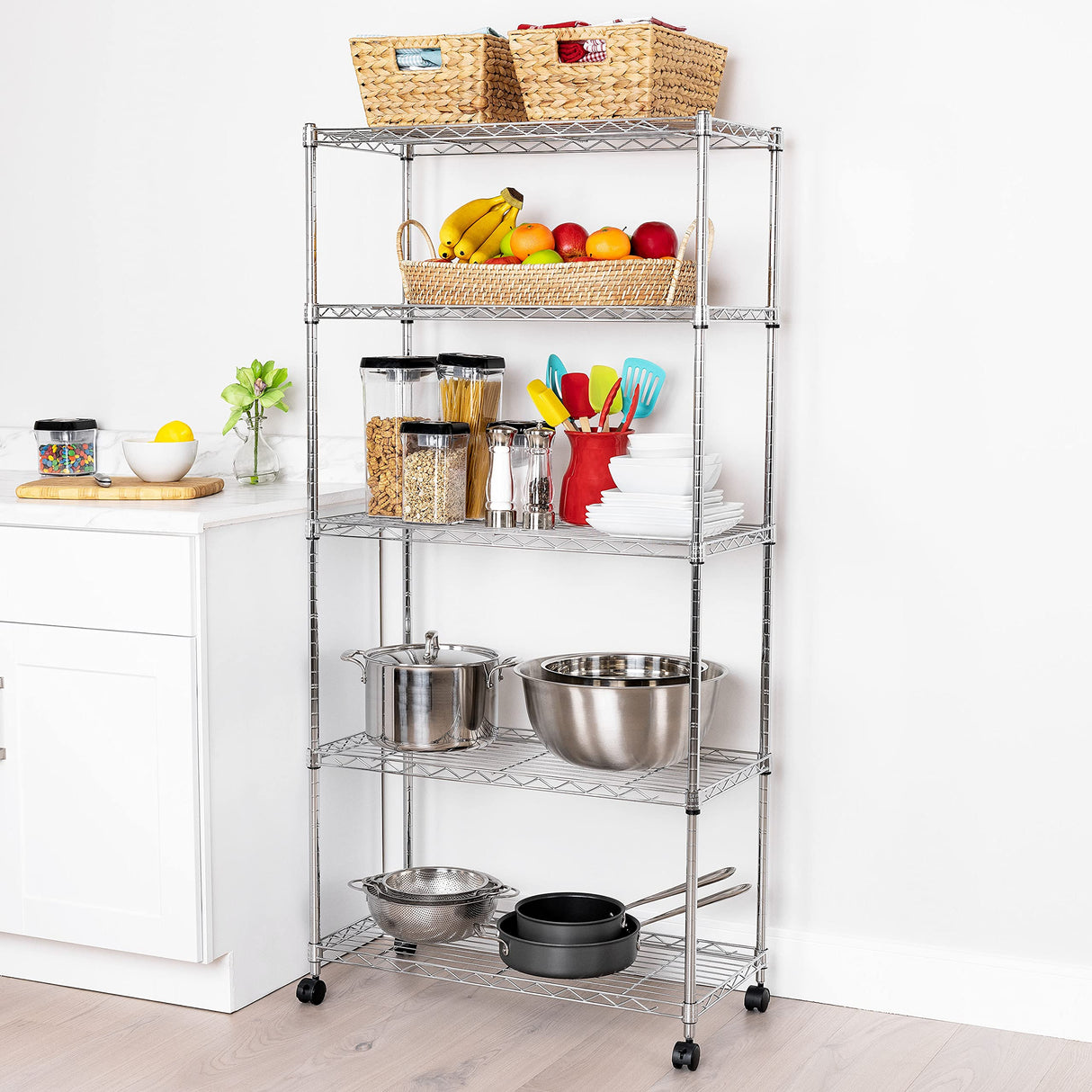 Seville Classics 5-Tier Wire Shelving with Wheels, 5-Tier, 30"" W x 14"" D (NEW MODEL), Chrome Plating, Plated Steel Seville Classics