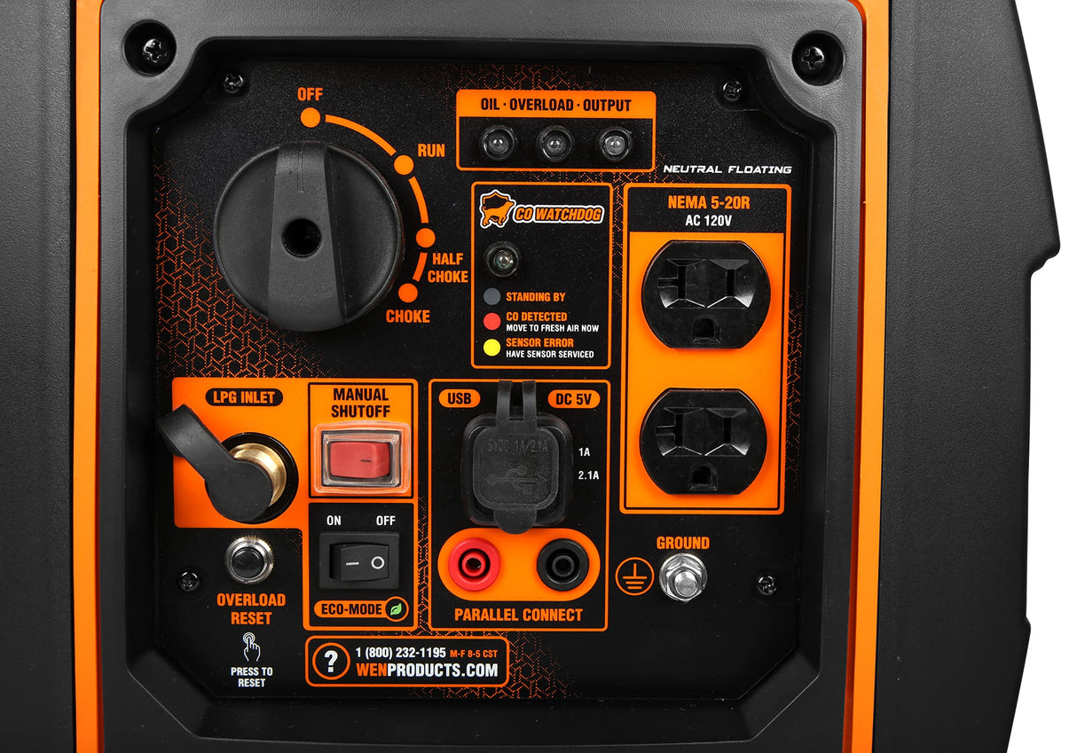 WEN DF250iX Super Quiet 2500-Watt Portable Dual Inverter Generator with Fuel Shut-Off and CO Sensor, Black WEN