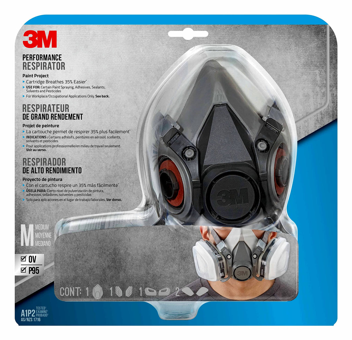 3M Performance Paint Project Respirator OV/P95, Designed For Professionals, Reusable Respirator, Medium, 1-Pack 3M