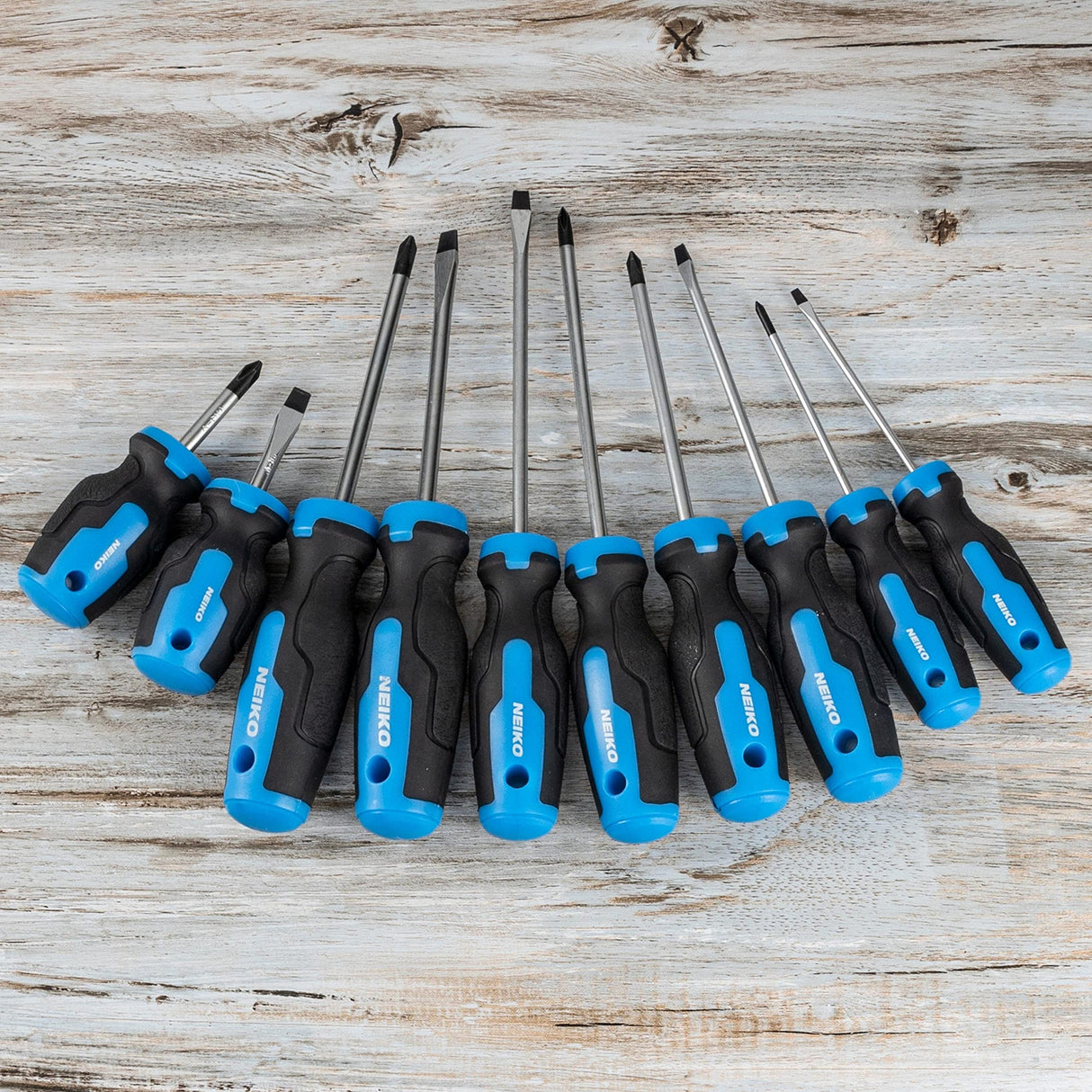 NEIKO 01378A Magnetic Screwdriver Set | 10 Piece | Phillips & Flathead | Heat Treated Chrome Vanadium Steel | Slotted Head Tip with Non-Slip Neiko