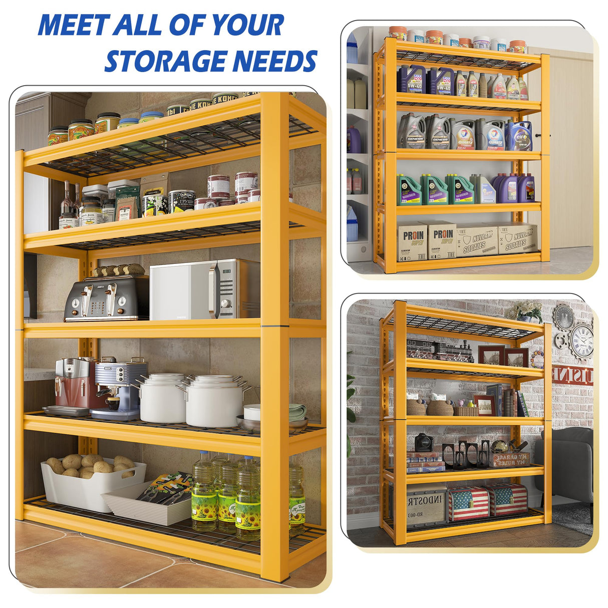 REIBII 72''H Garage Shelving Heavy Duty Loads 2000 LBS Garage Storage Shelves Heavy Duty Shelving 5 Tier Adjustable Metal Shelves for Storage Rack REIBII