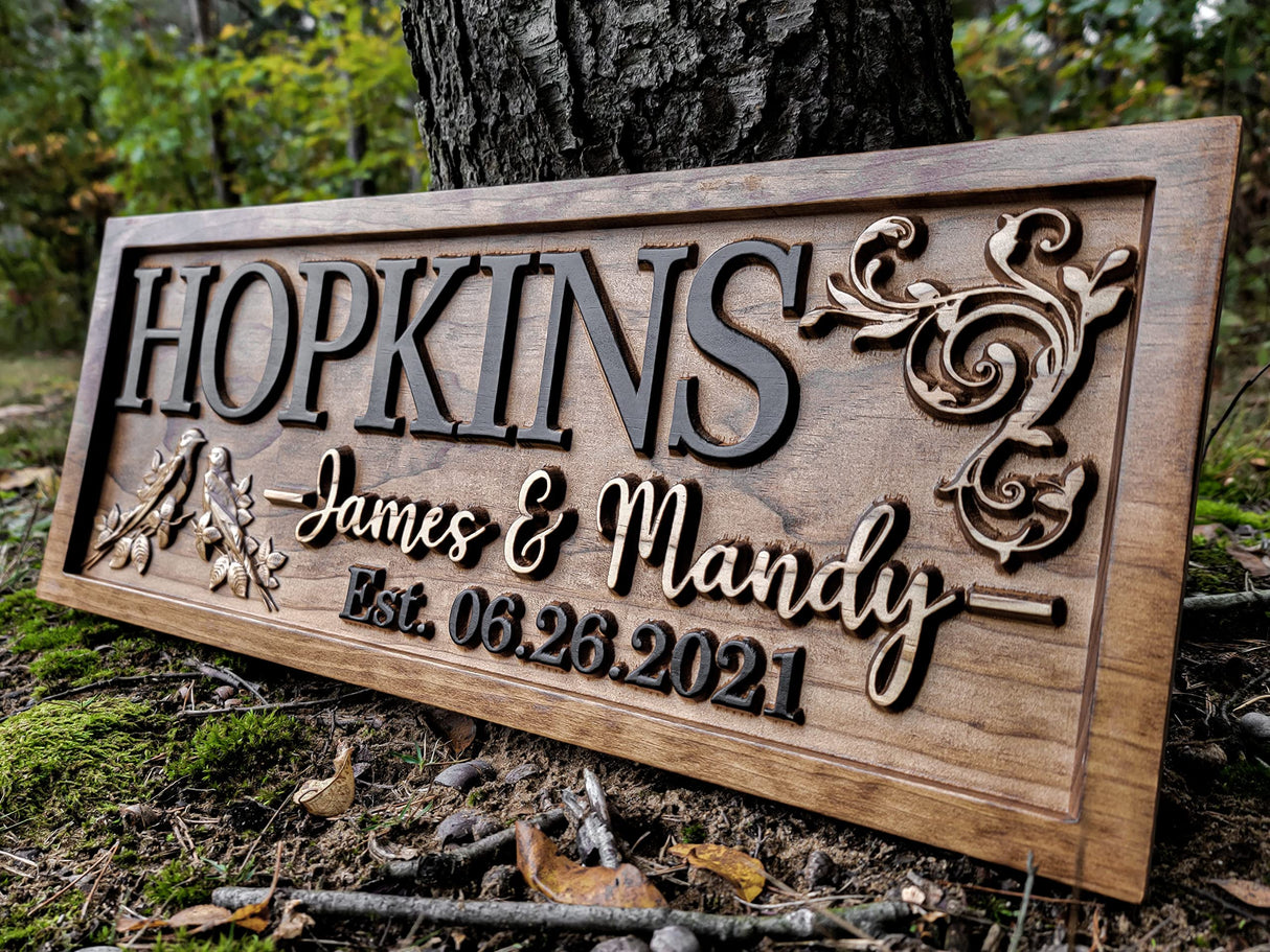 Rustic Wedding Decor | Personalized Wedding Gifts | Custom Wedding Signs | Last Name Sign | Love Bird Wall Decor | Bridal Shower Sign | Wood Garden 3D Woodworker