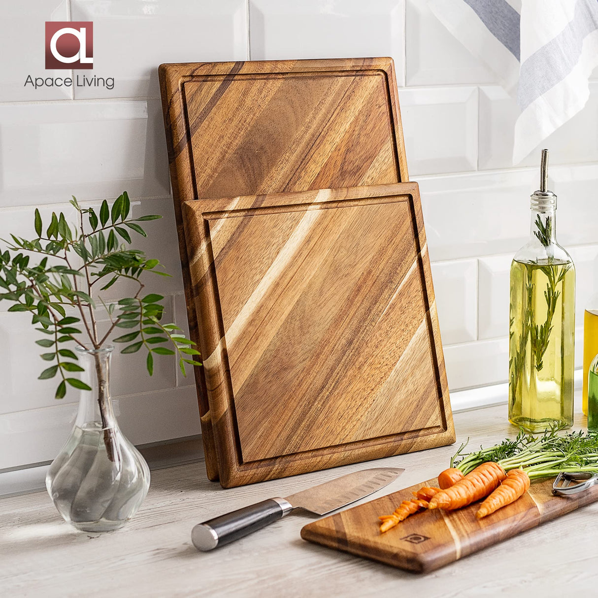 Chorus Wood Cutting Board Set with Juice Groove (3 Pieces) - Acacia Wood Kitchen Cutting Boards, Chopping Board for Meat (Butcher Block), Vegetables, Apace Living