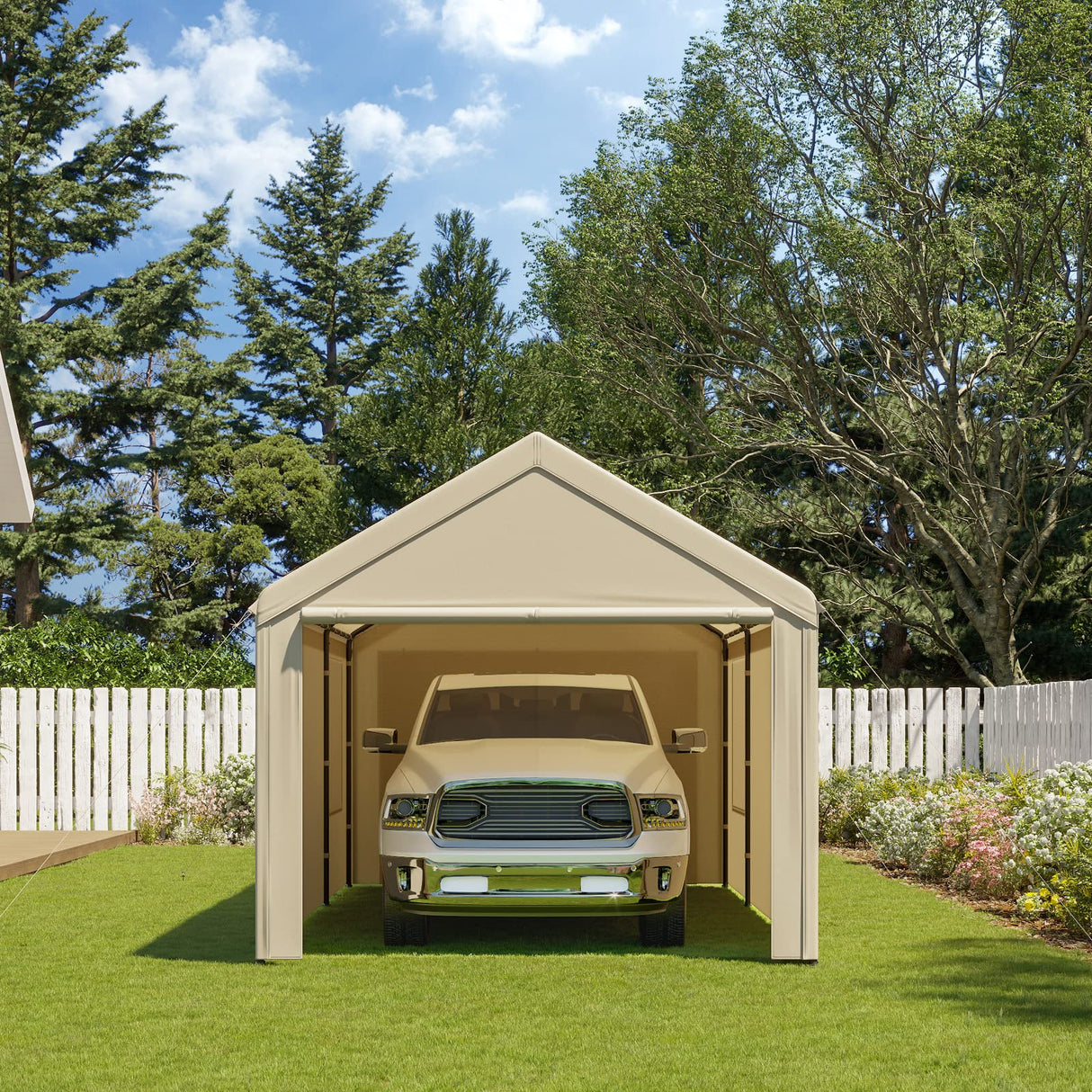 Gardesol Carport, 10'x20' Heavy Duty Carport with Roll-up Ventilated Windows, Portable Garage with Removable Sidewalls & Doors for Car, Truck, Boat, Gardesol