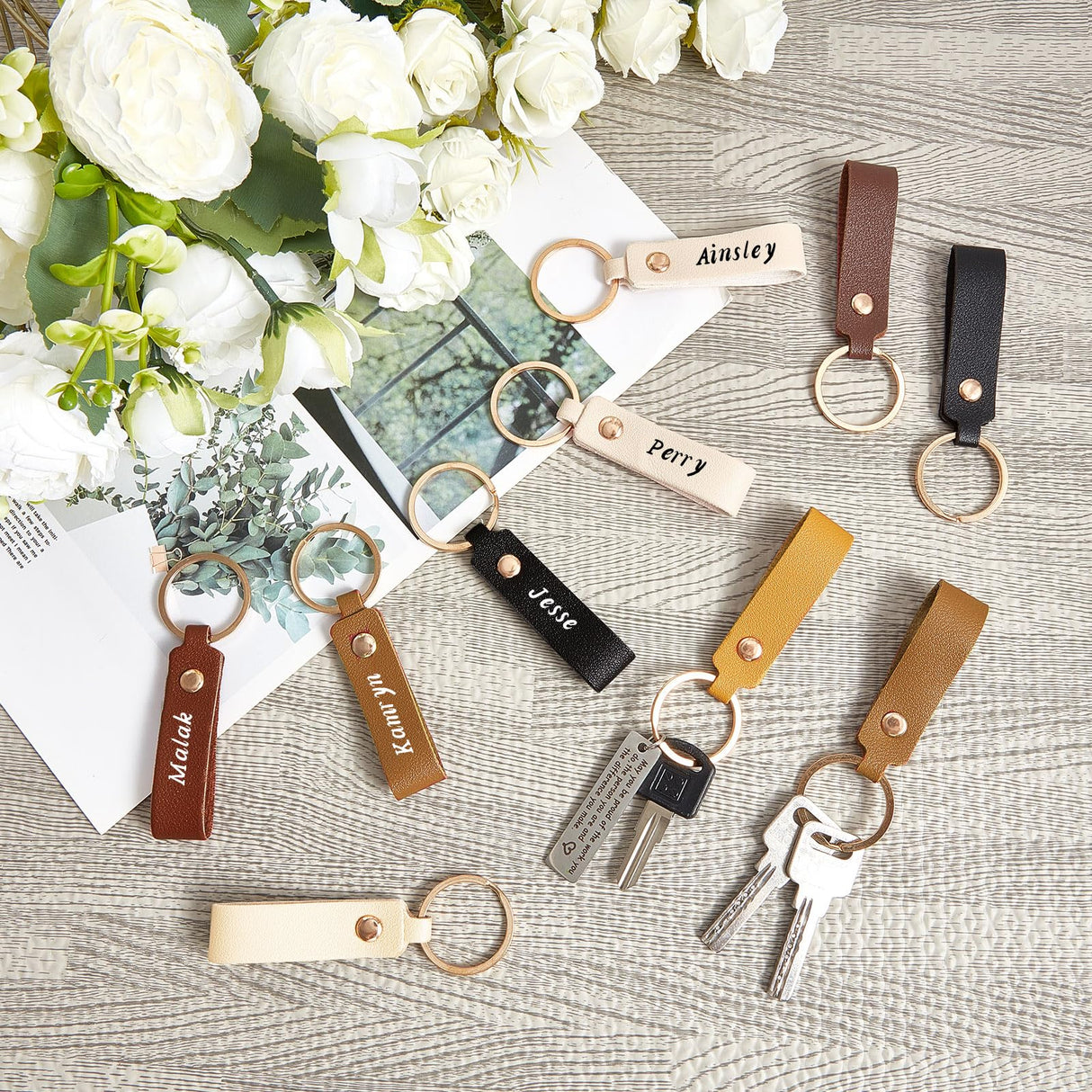 Wavyknot 100 Pcs PU Leather Key Fobs Kit Blanks DIY Laser Engraving Keychain for Leather Keychain Making Supplies(Colorful, 3.7 x 0.7 Inches) Wavyknot