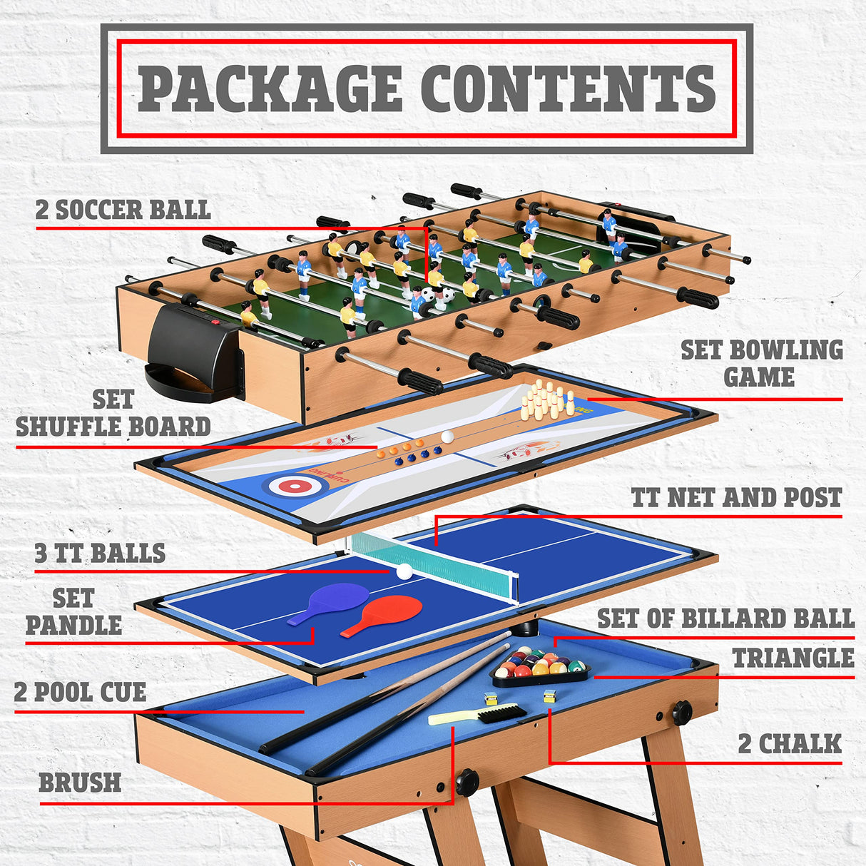SereneLife Space Saving 5in1 Folding Multi Game Table,40”Full Size Combo Sports Arcade Game with Foosball Soccer,Ping Pong,Pool Billiards,Bowling & SereneLife