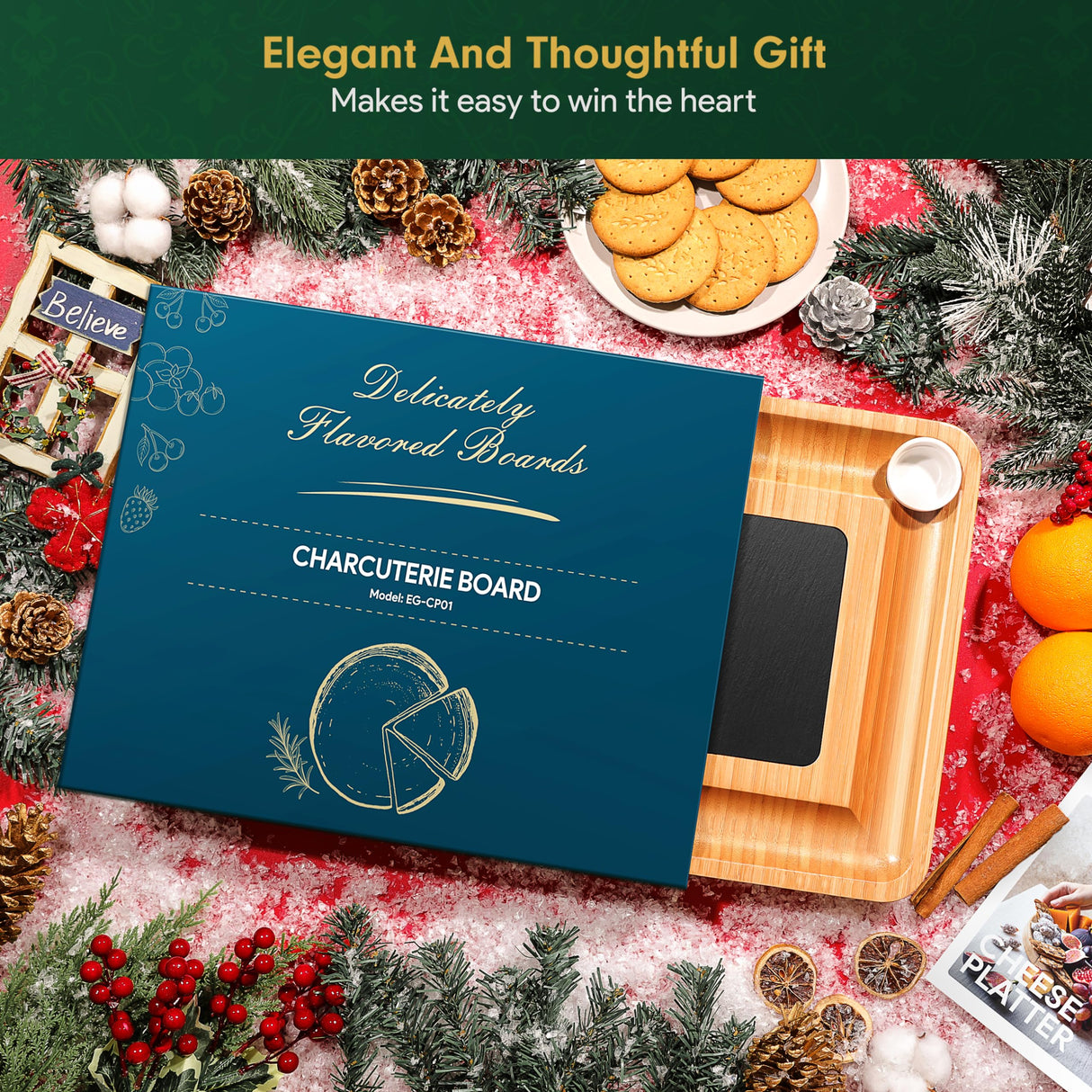 Easoger Large Bamboo Charcuterie Board with 2 Drawers, Knife and Bowls - Unique Housewarming, Wedding and Bridal Gift Easoger