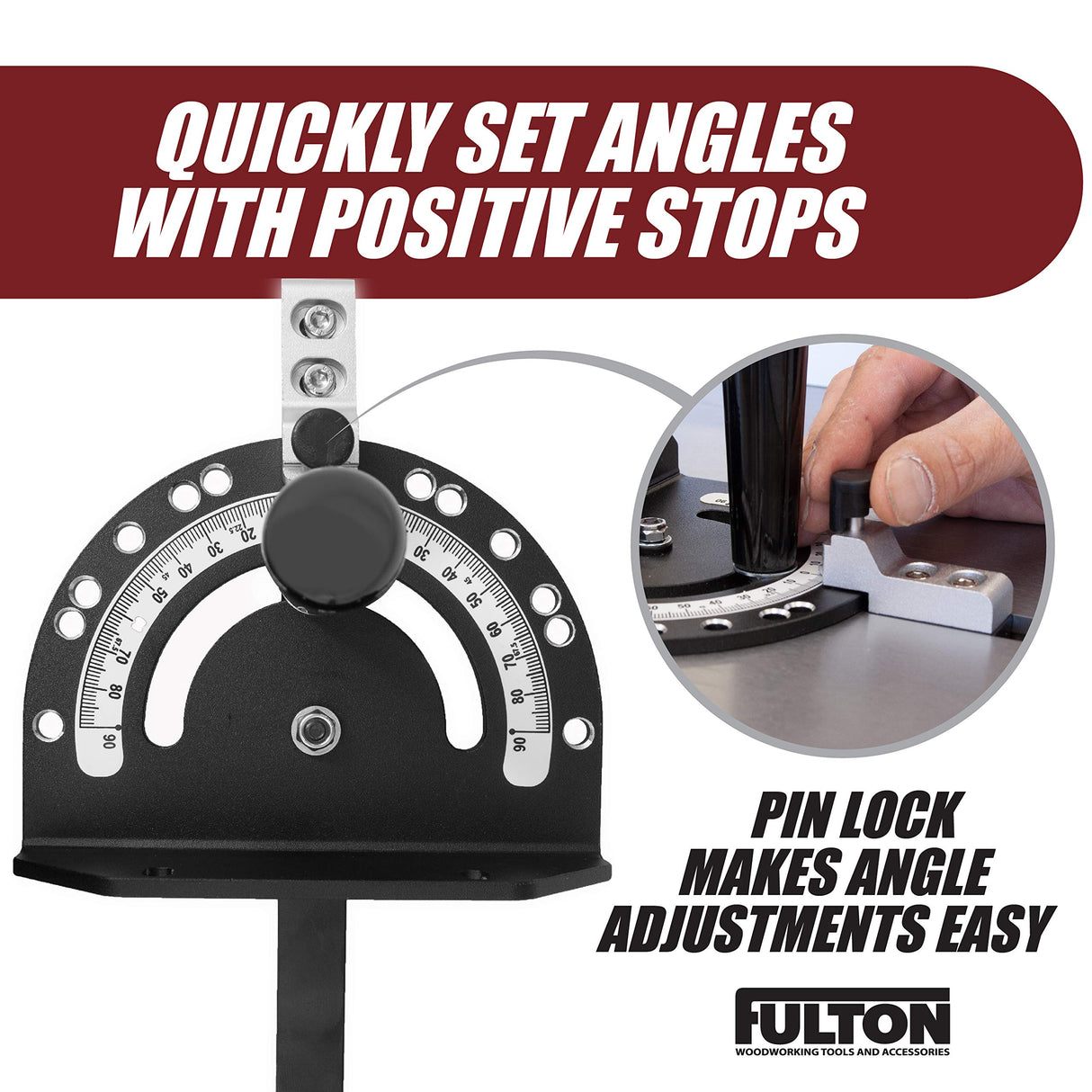 Fulton Precision Miter Gauge with Aluminum Miter Fence with 45 degree Angled Ends for Maximum Stock Support and a Repetitive Cut Flip Stop Fulton