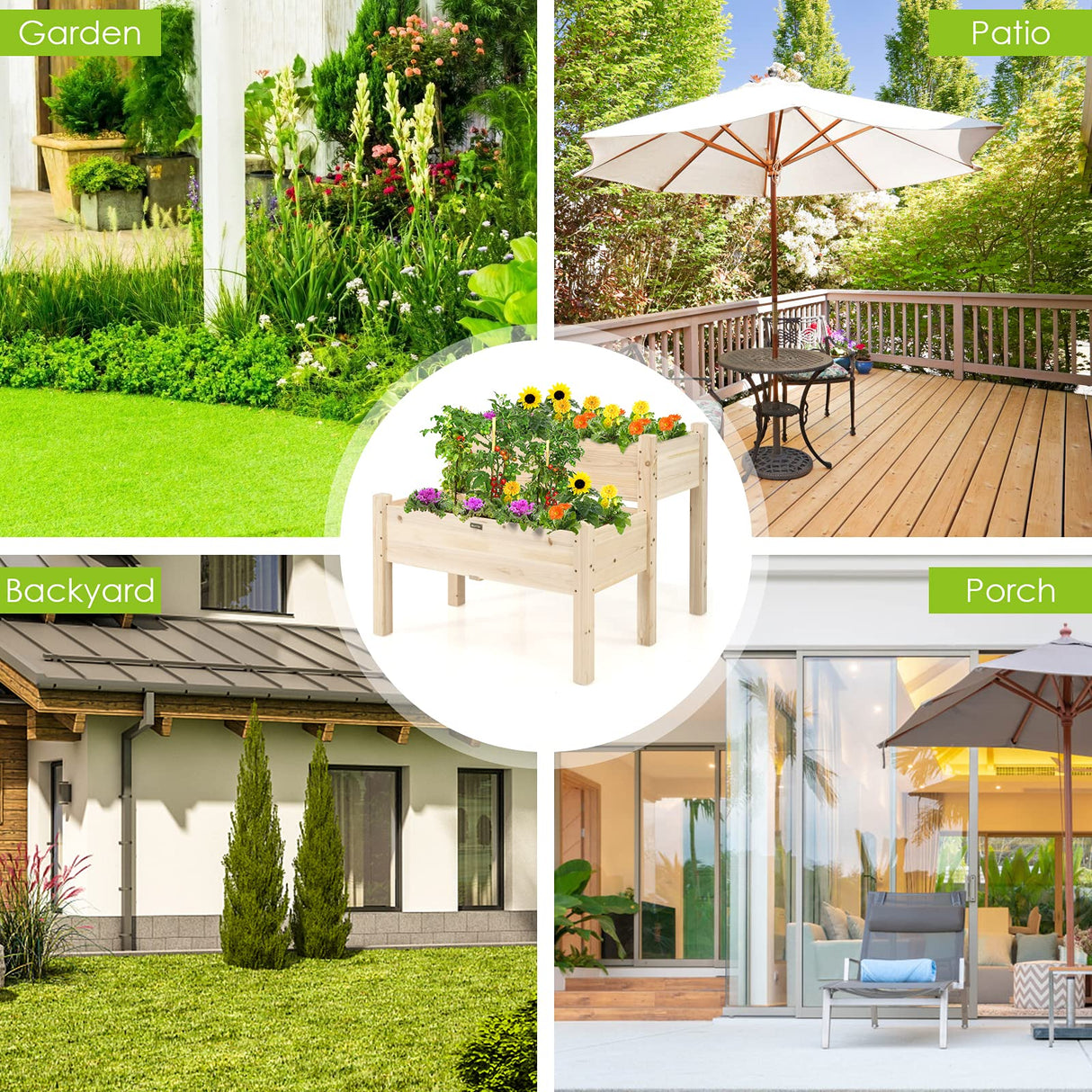 Giantex Set of 2 Raised Garden Bed, Elevated Wood Planter Box, Raised Bed Kit for Flowers Vegetables Fruits Herbs Outdoor Planting Container Patio, Giantex