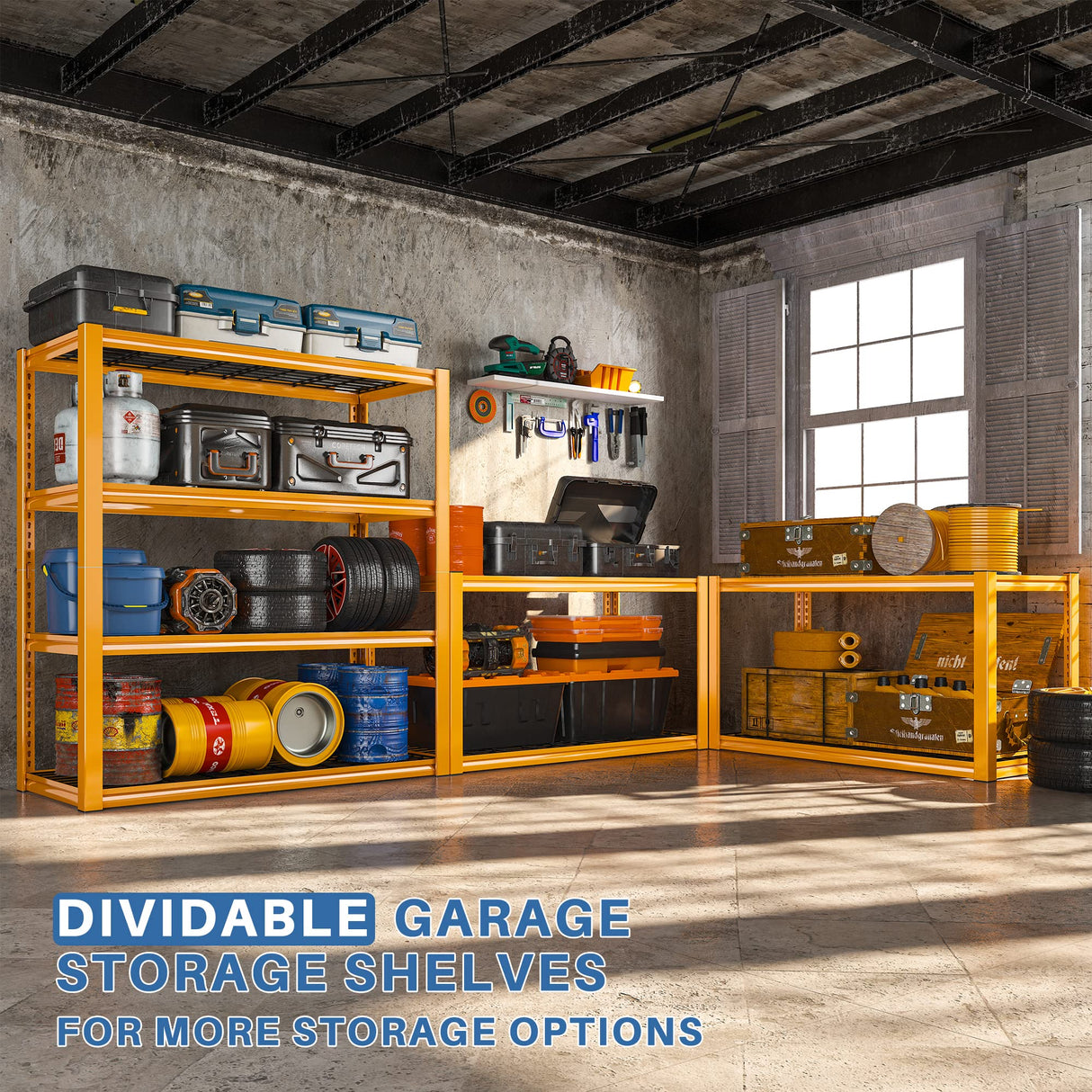 REIBII 40" W Garage Shelving Load 2200LBS Garage Storage Shelves Heavy Duty Shelving Adjustable Metal Shelving Unit for Garage Shelves Industrial REIBII