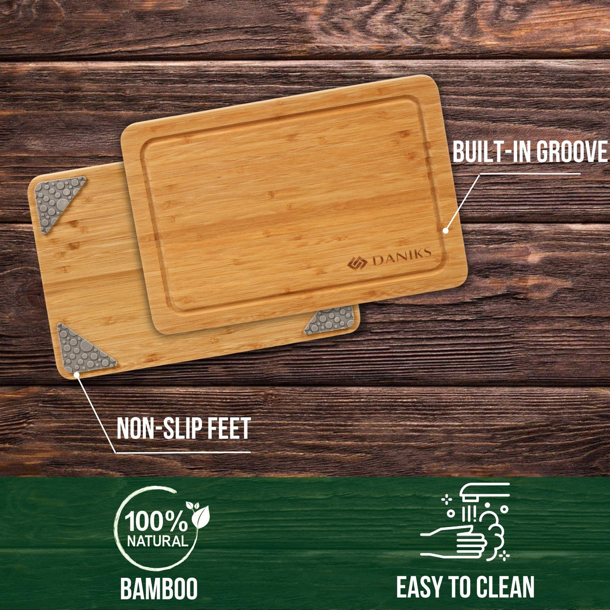 Daniks 100% Organic Bamboo Cutting Board for Kitchen | Heavy Duty Wood Chopping Board | Extra-Thick Cutting Board for Serving, Meat and Veggies | Daniks