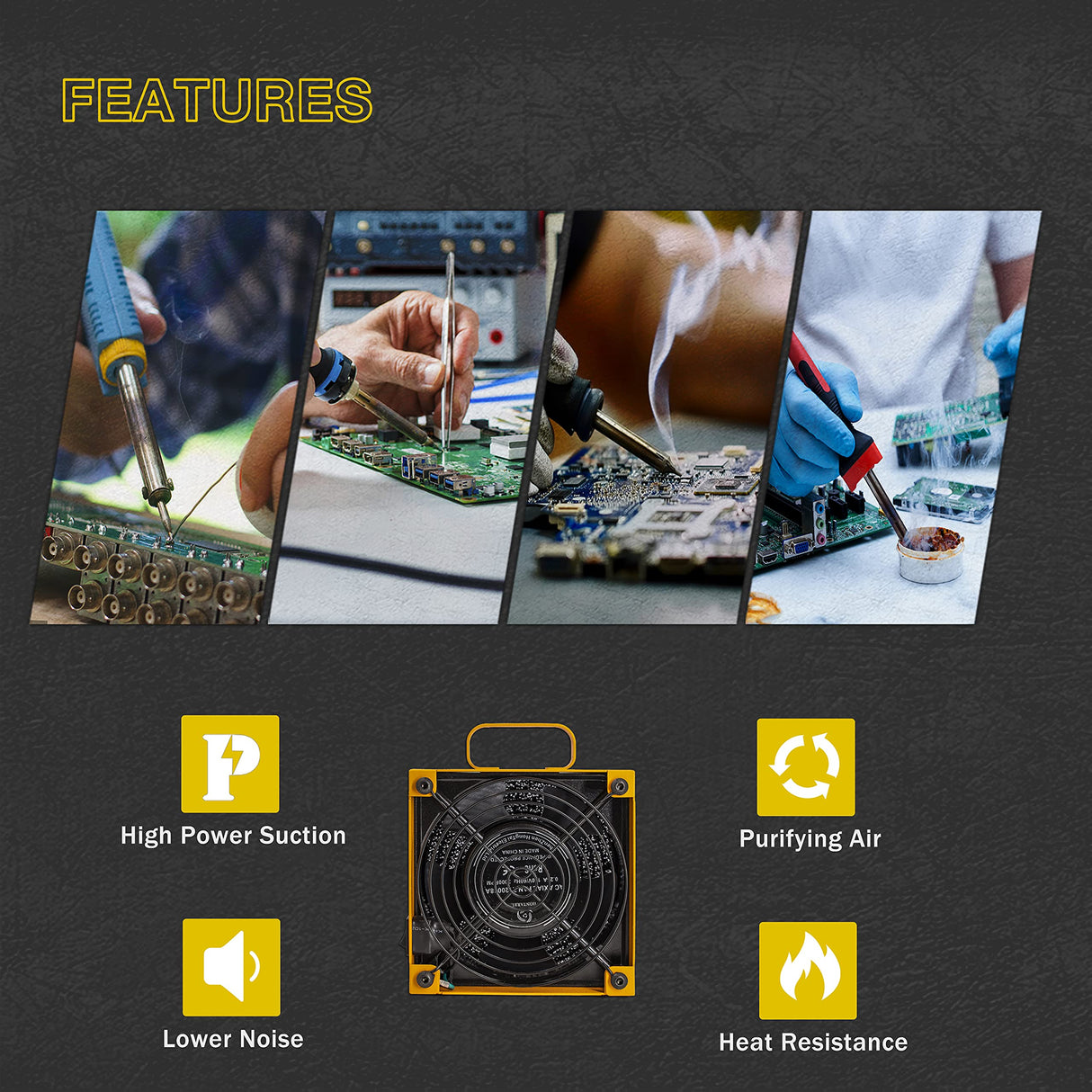 KOTTO Solder Smoke Absorber Remover Fume Extractor Smoke Prevention Absorber DIY Working Fan for Soldering Station (Yellow) KOTTO