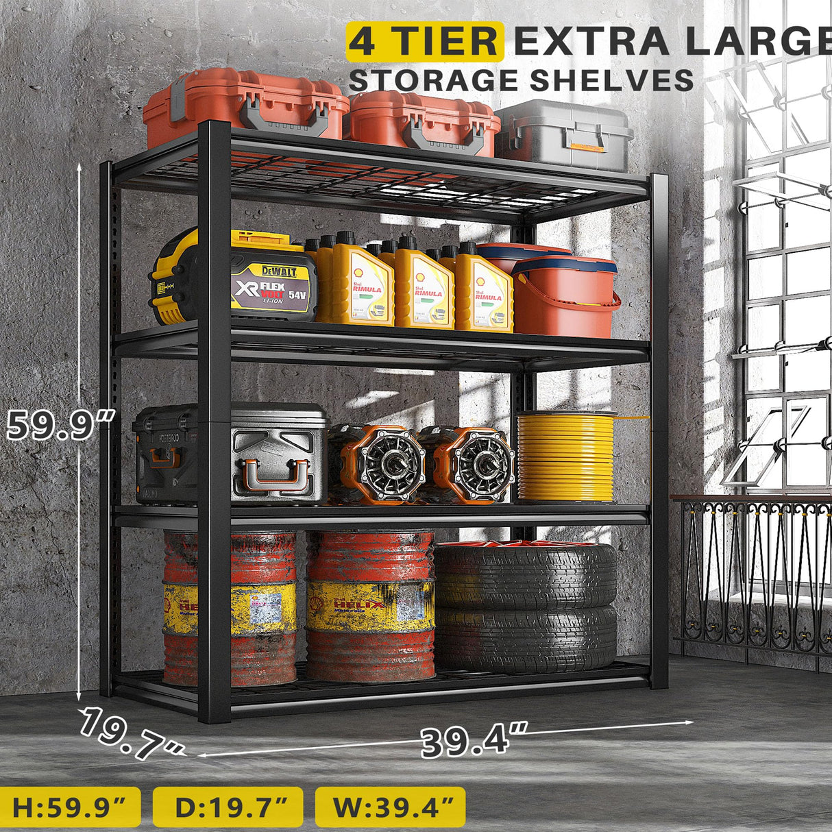 REIBII Garage Shelving Heavy Duty 2200LBS Garage Storage Shelves Adjustable Metal Shelving for Garage Storage Shelving Heavy Duty Shelving Unit REIBII