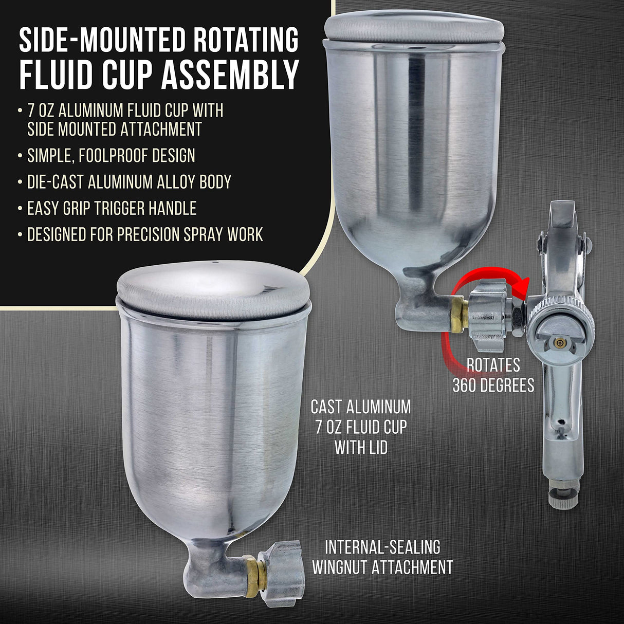TCP Global Mini Gravity Feed Spray Gun with .8mm, 5mm & 1.0mm Needle & Nozzle Sets & Side Mounted Rotating Cup TCP Global