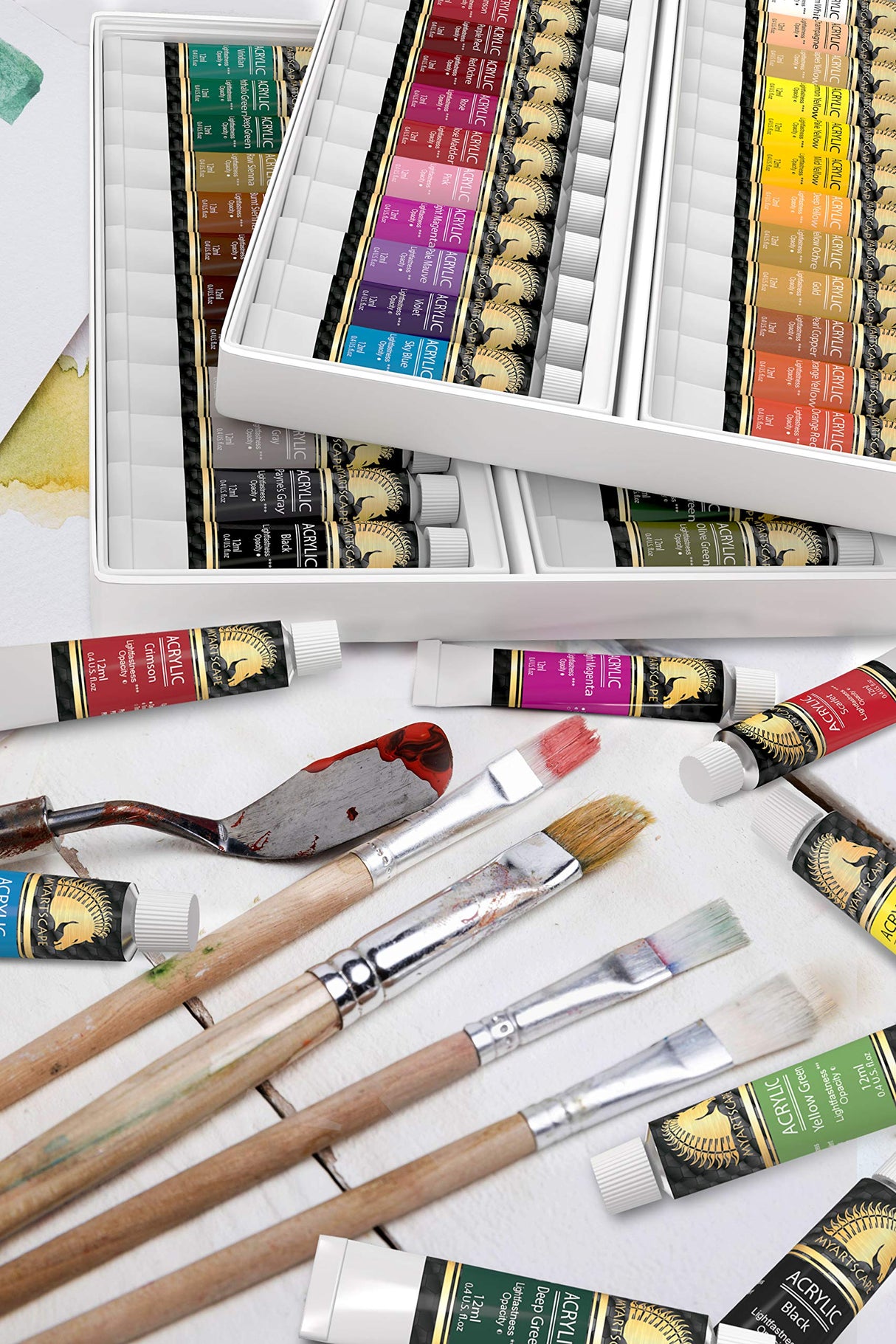 MyArtscape Acrylic Paint Set - 48 x 12ml Tubes - Lightfast - Heavy Body - Non Fading - Vibrant Colors - Artist Quality Painting Supplies - MyArtscape