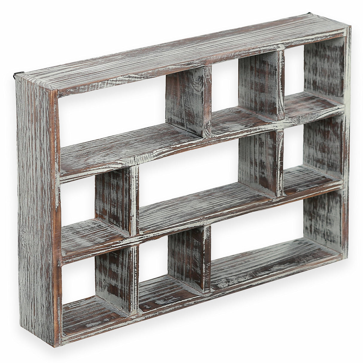 MyGift 9 Compartment Rustic Torched Solid Wood Shadow Box, Wall Mountable Curio Display Case, Freestanding or Floating Shelf for Collectible MyGift