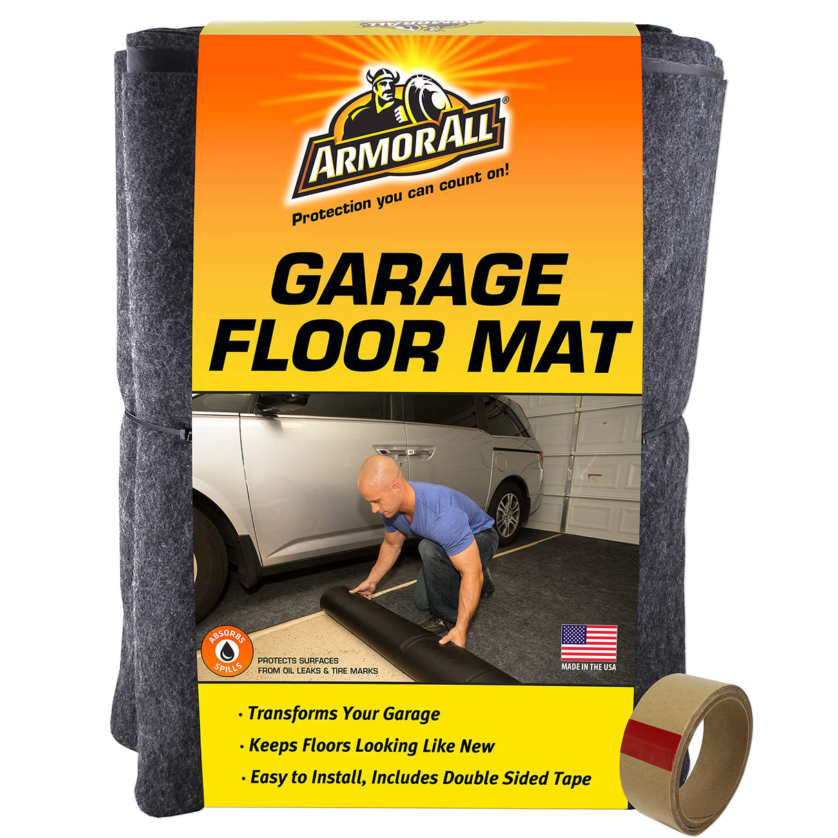 Armor All Original Garage Floor Mat, (17' x 7'4"), (Includes Double Sided Tape), Protects Surfaces, Transforms Garage - Absorbent/Waterproof/Durable Armor All