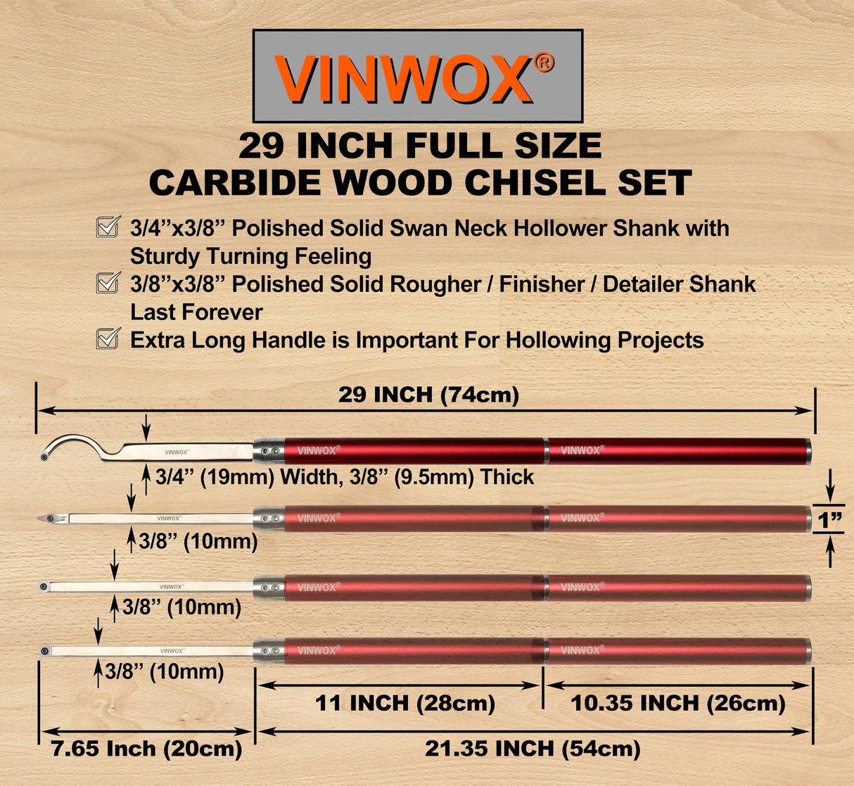 VINWOX 8 PCS Carbide Wood Lathe Turning Tool Set, Carbide Lathe Turning Tool, Including Swan Neck Hollower, Rougher, Finisher, Detailer, Pen Turning VINWOX