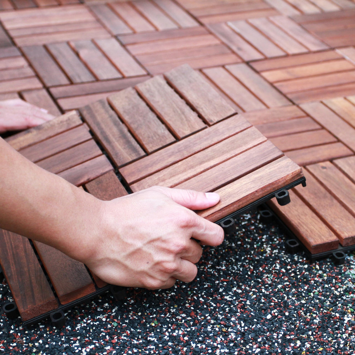 CLOVERHOLM Interlocking Deck Tiles-10PCS Waterproof Acacia Wood Patio Tiles, Easy Snap Flooring Tiles for Indoor and Outdoor,Balcony, Entry, Poolside CLOVERHOLM