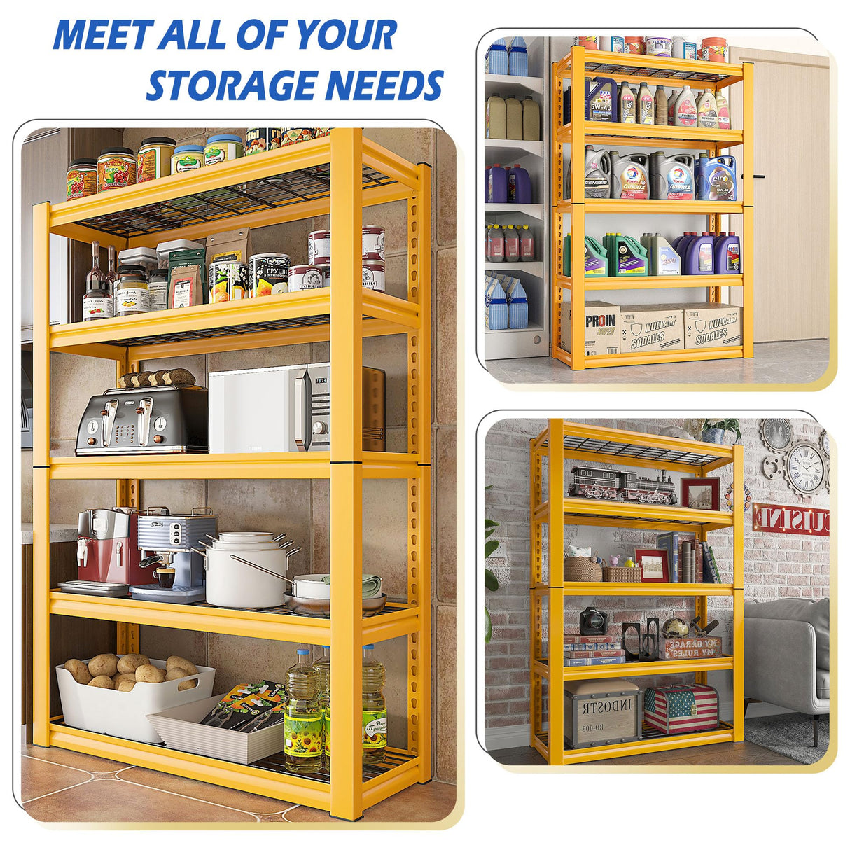 REIBII 72" H Garage Shelving Heavy Duty 2000LBS,Adjustable Garage Storage Shelves Metal Shelving Unit for Garage 5-Tier Heavy Duty Shelving REIBII