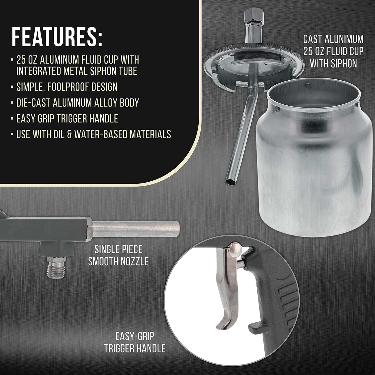 TCP Global Air Undercoating Spray Gun with Suction Feed Cup - Apply Sprayable Truck Bed Liner Coating, Rubberized Undercoat, Rust Proofing, Chip TCP Global