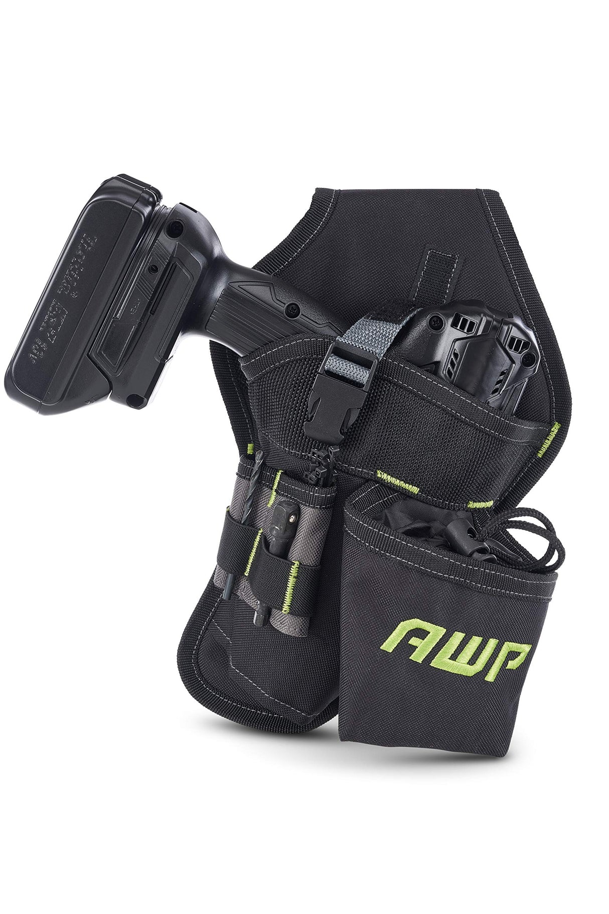 AWP Angled Drill Holster | Heavy-Duty Polyester Drill Holster Designed to Sit on Belt and Hold Weight Evenly | Black | Fits Most Drills AWP