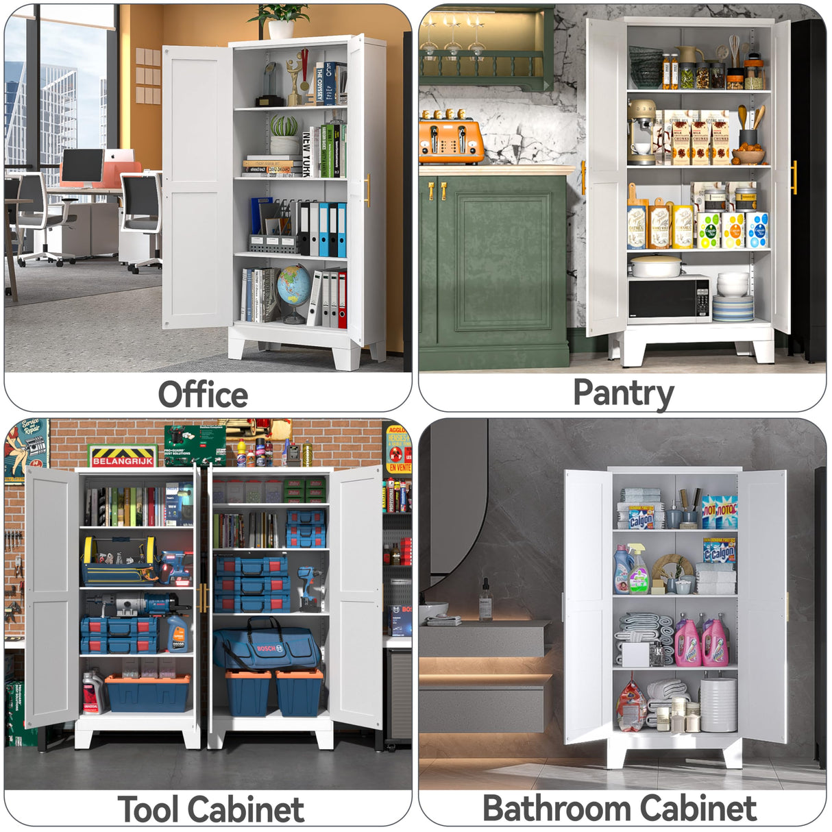 PAOFIN White Kitchen Storage Cabinet, Kitchen Pantry Storage Cabinet with Doors and Shelves, Storage Cabinet with Adjustable Leveling Foot for PAOFIN