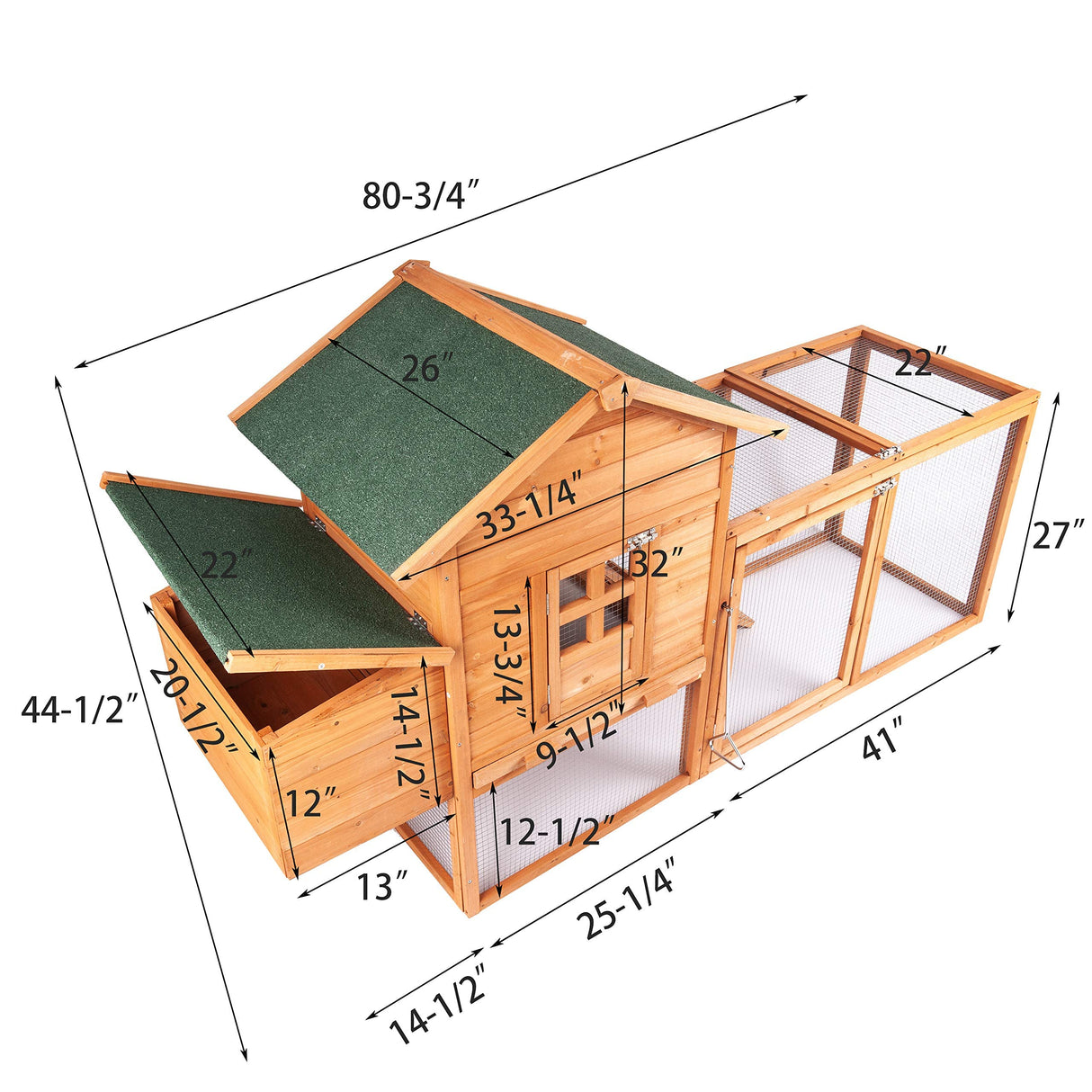 GOJOOASIS 80" Chicken Coop for 2-4 Chickens Outdoor Wooden Hen House Poultry Pet Hutch for Backyard w/Run Cage & Nesting Box(A) GOJOOASIS
