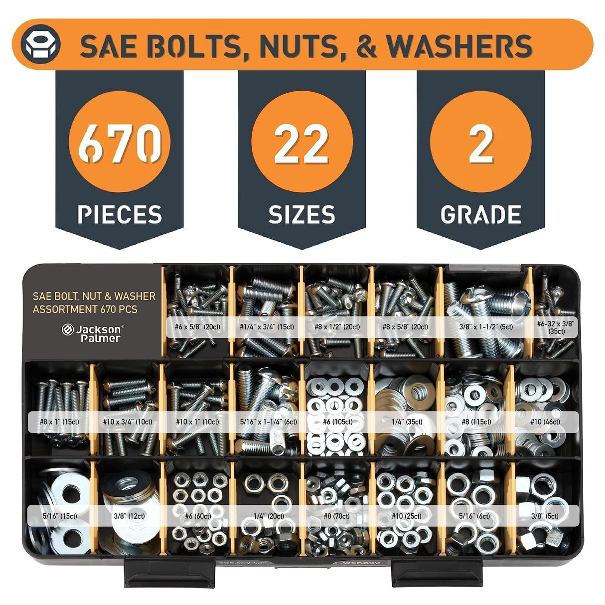 Jackson Palmer 2200 Piece Hardware Assortment Kit with Screws, Nuts, Bolts & Washers (3 Trays)… Jackson Palmer