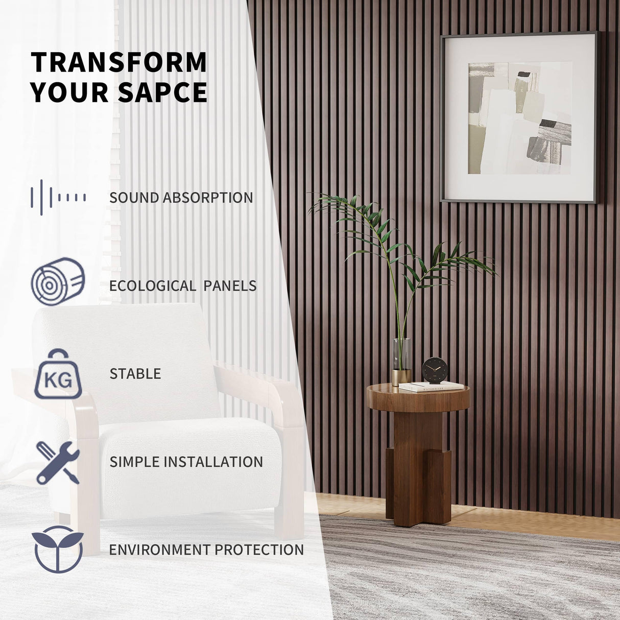 POHARE Wood Slat Wall Panels, 2 Pack Accent Decorative Acoustic Wood Slats for Wall and Ceilings, Acoustic Panels for Interior Wall Décor on Felt POHARE